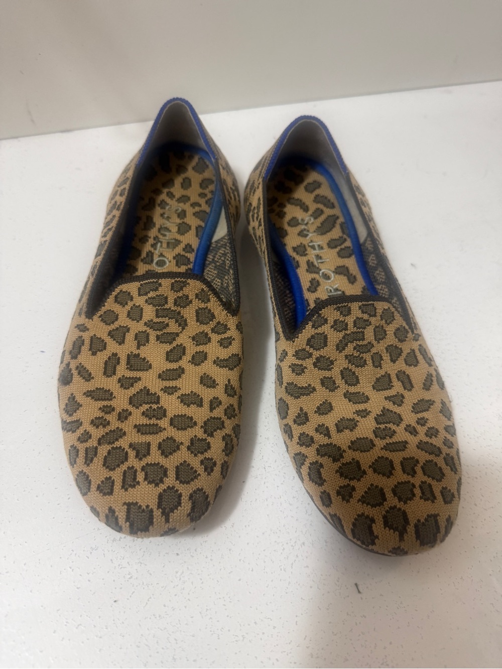 Rothy's Leopard-Print Slip-On Flats with Blue Trim